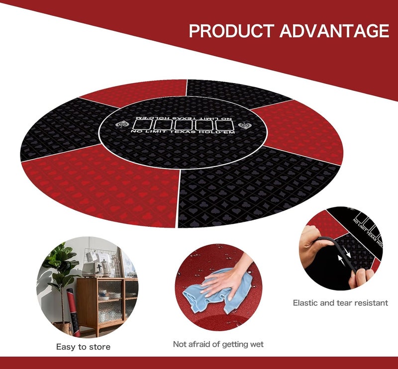 IKULE Texas Hold'em Poker Mat Water Repellent Portable Round Poker Table Top with Art Deco Layout Print Smooth Surface for Poker Games, Blackjack, Casin - Image 3